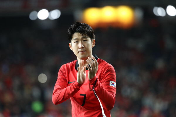 ULSAN, SOUTH KOREA - MARCH 24: Son Heung-min of South Korea celebrates after the international friendly match between South Korea and Colombia at Ulsan Munsu Football Stadium on March 24, 2023 in Ulsan, South Korea. (Photo by Chung Sung-Jun/Getty Images)