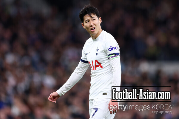 Son Heung-Min of Tottenham Hotspur reacts during the Premier League match between Tottenham Hotspur and Everton FC at Tottenham Hotspur Stadium on December 23, 2023 in London, England. (Photo by Clive Rose/Getty Images)