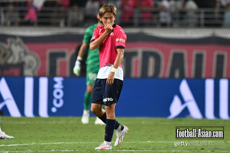 OSAKA, JAPAN - JULY 28: Sota KITANO of Cerezo Osaka celebrates scoring his side's second goal during the preseason friendly match between Cerezo Osaka and Paris Saint-Germain at Yanmar Stadium Nagai on July 28, 2023 in Osaka, Japan. (Photo by Kenta Harada/Getty Images)