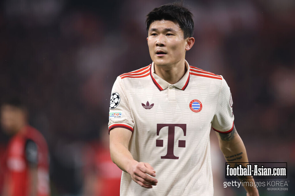 LEVERKUSEN, GERMANY - MARCH 11: Kim Min-Jae of Bayern Muenchen reacts during the UEFA Champions League 2024/25 UEFA Champions League 2024/25 Round of 16 second leg match between Bayer 04 Leverkusen and FC Bayern München at on March 11, 2025 in Leverkusen, Germany. (Photo by Alex Grimm/Getty Images)