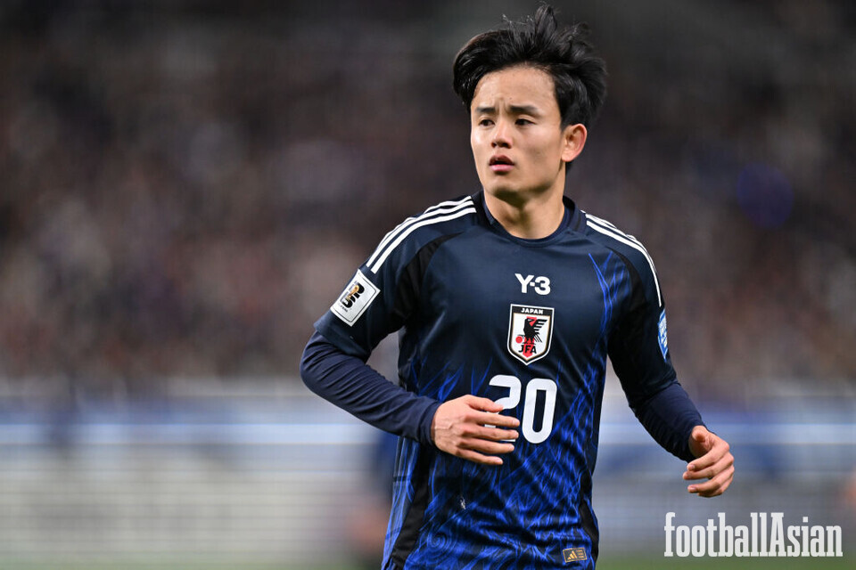 SAITAMA, JAPAN - MARCH 20: Takefusa Kubo of Japan in action during the FIFA World Cup Asian qualifier Group C match between Japan and Bahrain at Saitama Stadium on March 20, 2025 in Saitama, Japan. (Photo by Kenta Harada/Getty Images)