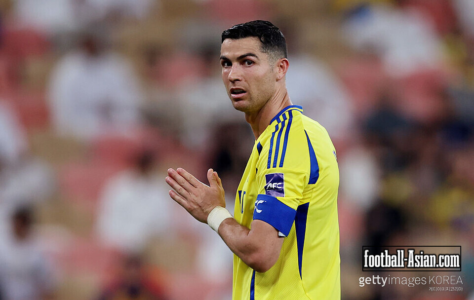 JEDDAH, SAUDI ARABIA - APRIL 30: Cristiano Ronaldo of Al Nassr reacts during the AFC Champions League Elite Semi Final between Al Nassr and Kawasaki Frontale at King Abdullah Sports City Hall Stadium on April 30, 2025 in Jeddah, Saudi Arabia. (Photo by Yasser Bakhsh/Getty Images)