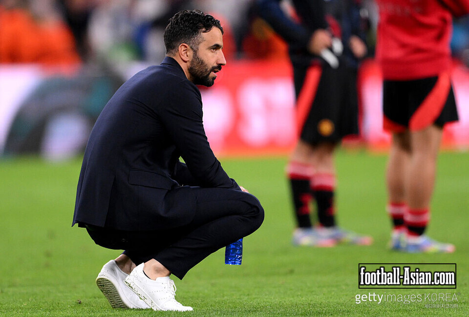 BILBAO, SPAIN - MAY 21: Ruben Amorim, Manager of Manchester United, looks dejected after his team's defeat in the UEFA Europa League Final 2025 between Tottenham Hotspur and Manchester United at Estadio de San Mames on May 21, 2025 in Bilbao, Spain. (Photo by David Ramos/Getty Images)