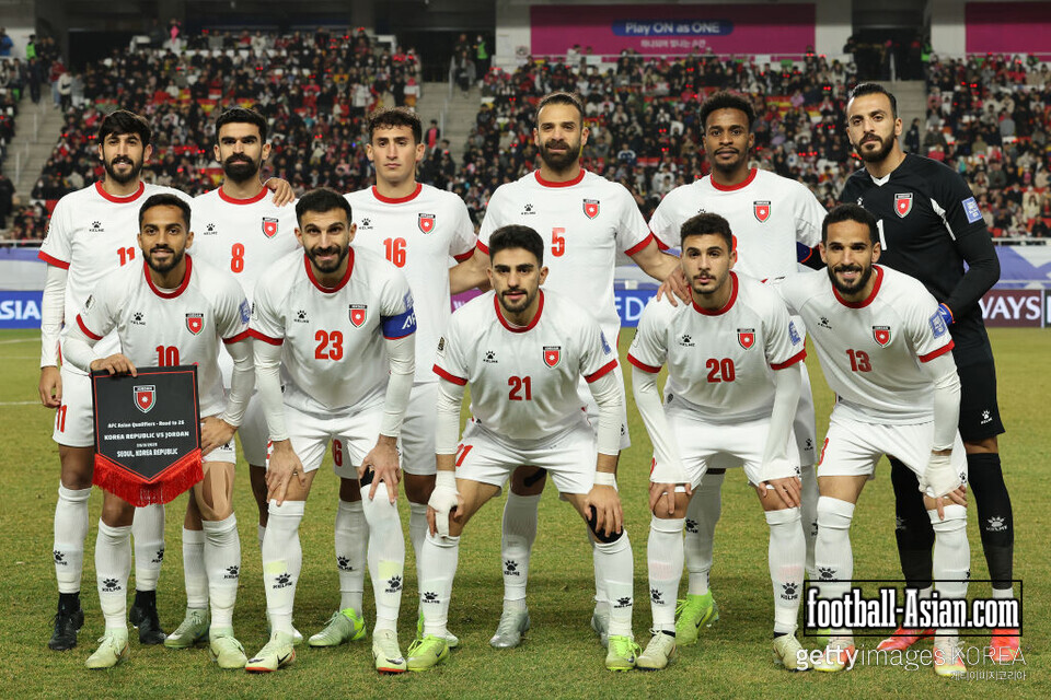 SUWON, SOUTH KOREA - MARCH 25: Jordan players line up for the team photos prior to the FIFA World Cup Asian Third Qualifier Group B match between South Korea and Jordan at Suwon World Cup Stadium on March 25, 2025 in Suwon, South Korea. (Photo by Han Myung-Gu/Getty Images)