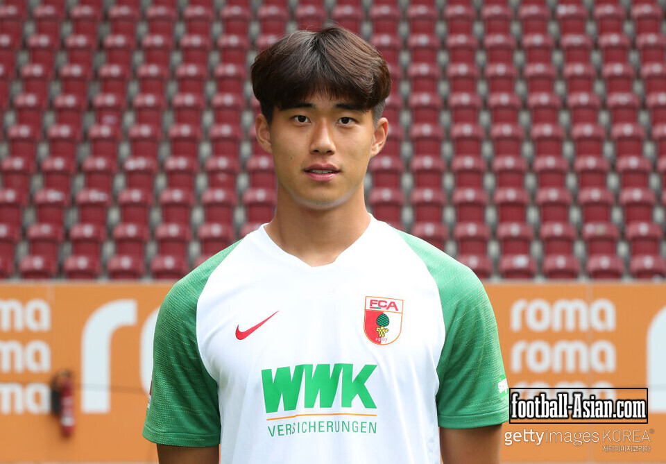 AUGSBURG, GERMANY - JULY 31: Seong-Hoon Cheon of FC Augsburg poses during the team presentation at WWK-Arena on July 31, 2019 in Augsburg, Germany. (Photo by Alexandra Beier/Bongarts/Getty Images)