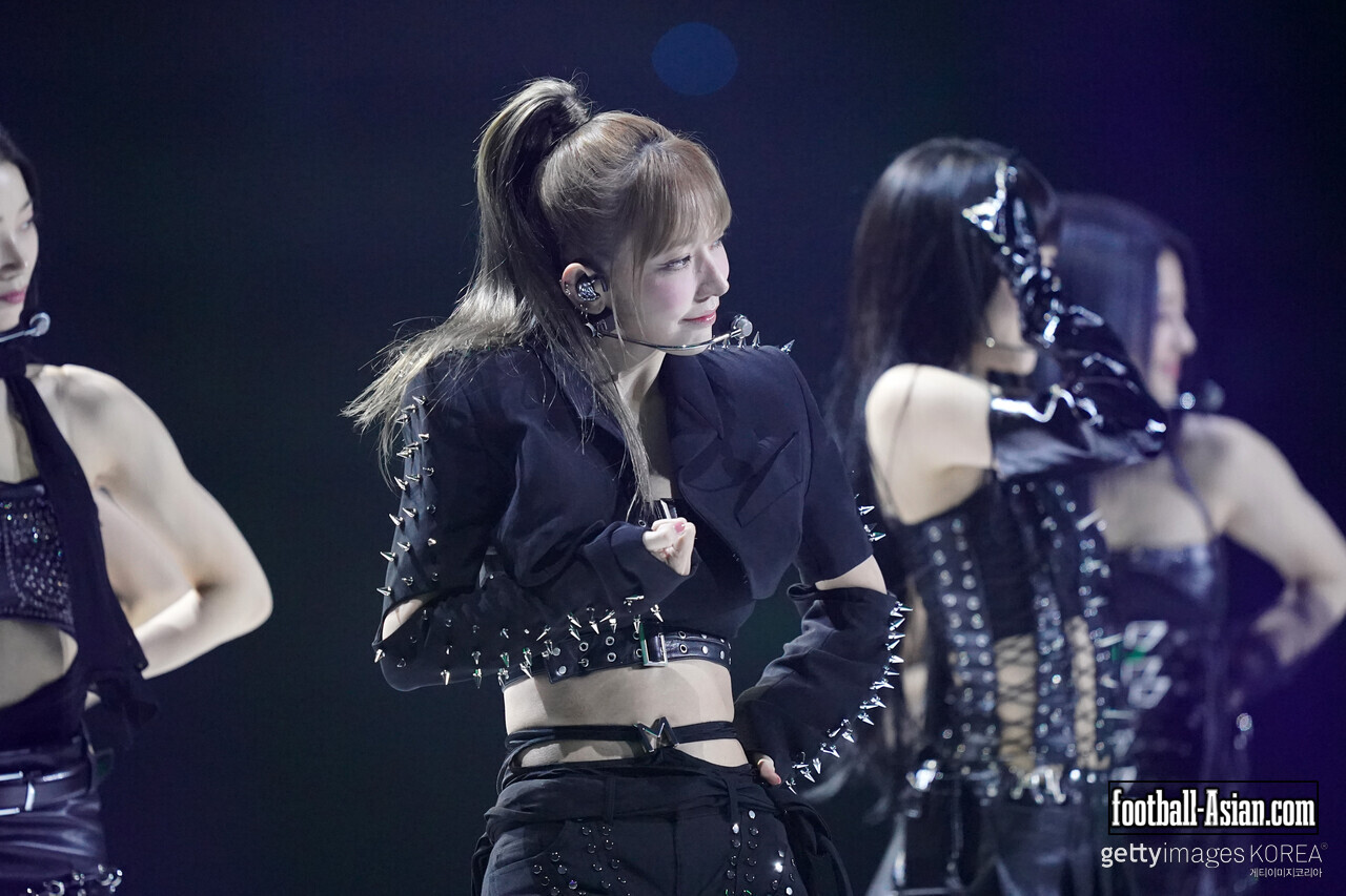 MANCHESTER, ENGLAND - NOVEMBER 10: Sakura Miyawaki from Le Sserafim performs on stage during the MTV EMAs 2024 held at Co-op Live on November 10, 2024 in Manchester, England. (Photo by Dominic Lipinski/Getty Images for Viacom International)