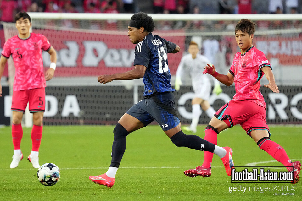 YONGIN, SOUTH KOREA - JULY 15: Ryo Germain#13 in action during the EAFF E-1 Men's Football Championship match between South Korea and Japan at Yongin Mireu Stadium on July 15, 2025 in Yongin, South Korea. (Photo by Koji Watanabe/Getty Images)