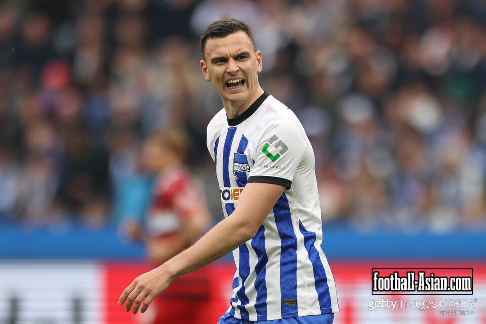 BERLIN, GERMANY - MAY 06: Filip Uremovic of Hertha BSC reacts during the Bundesliga match between Hertha BSC and VfB Stuttgart at Olympiastadion on May 06, 2023 in Berlin, Germany. (Photo by Maja Hitij/Getty Images)
