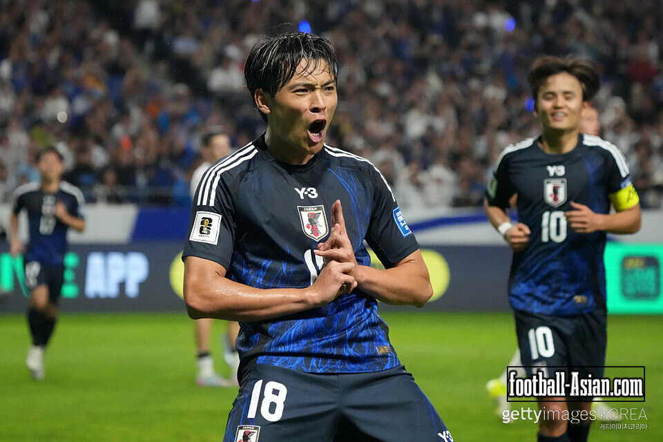 SUITA, JAPAN - JUNE 10: Shuto Machino of Japan celebrates after scoring the team's fifth goal during the FIFA World Cup Asian Third Qualifier Group C match between Japan and Indonesia at Panasonic Stadium Suita on June 10, 2025 in Suita, Osaka, Japan. (Photo by Koji Watanabe/Getty Images)