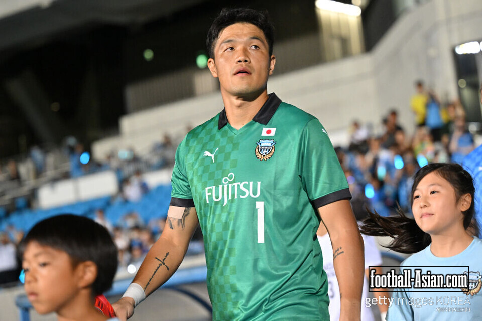 KAWASAKI, JAPAN - OCTOBER 03: Jung Sungryong of Kawasaki Frontale walk into the pitch prior to the AFC Champions League Group I match between Kawasaki Frontale and Ulsan Hyundai at Todoroki Stadium on October 03, 2023 in Kawasaki, Kanagawa, Japan. (Photo by Kenta Harada/Getty Images)